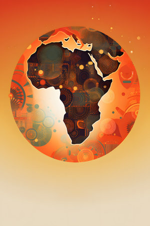 Conceptual illustration with african themes and motifs. Can be used as a background image for Africa related designs. Created with generative AIの素材