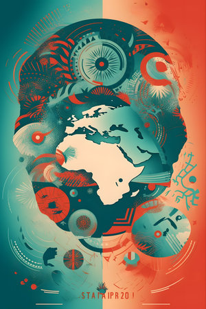 Conceptual illustration with african themes and motifs. Can be used as a background image for Africa related designs. Created with generative AIの素材