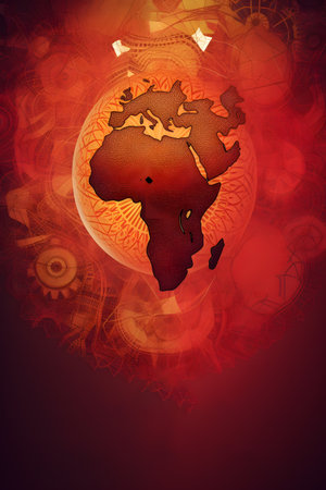 Conceptual illustration with african themes and motifs. Can be used as a background image for Africa related designs. Created with generative AIの素材