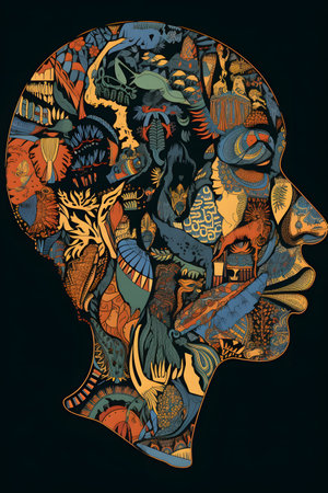 Conceptual illustration with african themes and motifs. Can be used as a background image for Africa related designs. Created with generative AIの素材