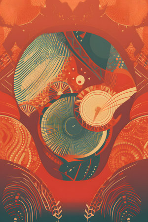 Conceptual illustration with african themes and motifs. Can be used as a background image for Africa related designs. Created with generative AIの素材