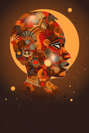 Conceptual illustration with african themes and motifs. Can be used as a background image for Africa related designs. Created with generative AIの素材