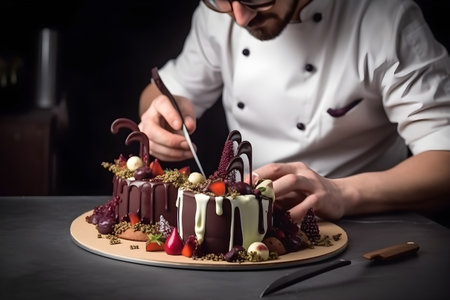 A baker experimenting with flavors and ingredients, creating unique and innovative pastries and desserts. Created with generative AIの素材
