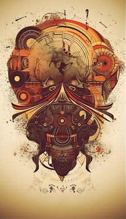Conceptual illustration with african themes and motifs. Can be used as a background image for Africa related designs. Created with generative AIの素材