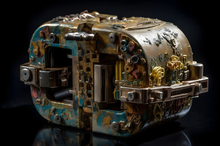 Interesting lock made from metal showing bits. Created with generative AIの素材