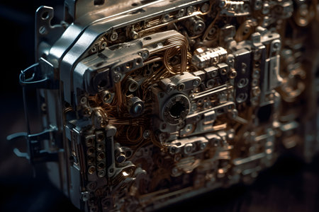 Interesting lock made from metal showing bits. Created with generative AIの素材