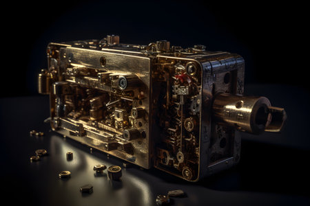 Interesting lock made from metal showing bits. Created with generative AIの素材