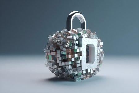 Security - conceptual illustration depicting a sturdy lock made from digits. Created with generative AIの素材