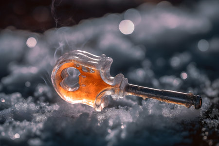 A hot iron key melting ice. Security conceptual illustration. Created with generative AIの素材