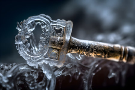 A frozen key starting to melt. Conceptual illustration - Created with generative AIの素材
