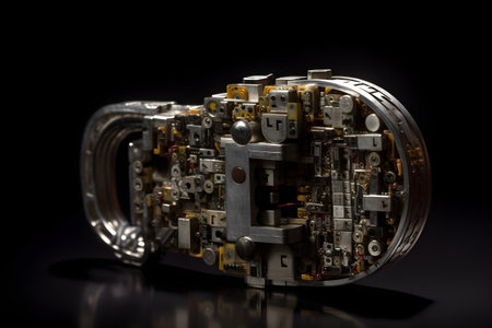Interesting lock made from metal showing bits. Created with generative AIの素材