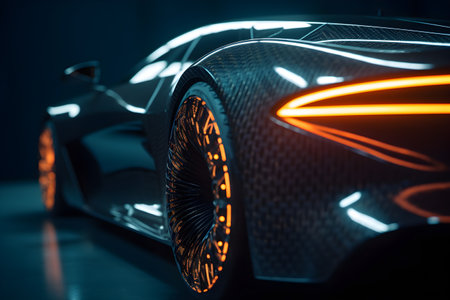 Electric car conceptual illustration - a blue sports car made from energy. Created with generative AIの素材