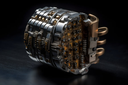 Interesting lock made from metal showing bits. Created with generative AIの素材