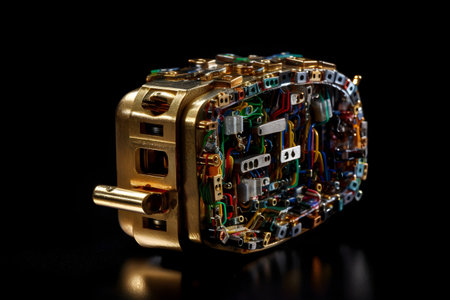 Interesting lock made from metal showing bits. Created with generative AIの素材