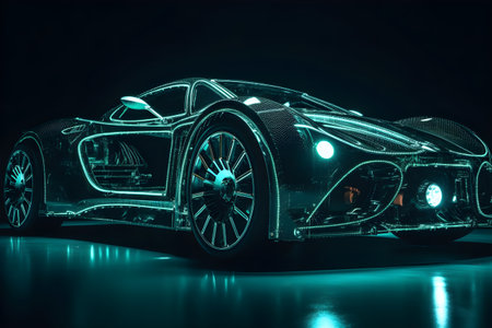 Electric car conceptual illustration - a blue sports car made from energy. Created with generative AIの素材