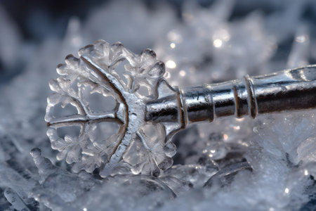 A frozen key starting to melt. Conceptual illustration - Created with generative AIの素材