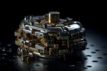 Interesting lock made from metal showing bits. Created with generative AIの素材
