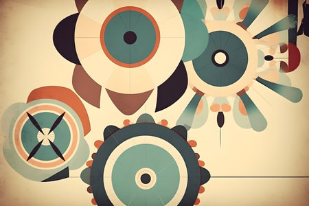Abstract illustration - modern art colorful painting with geometrical patterns. Created with generative AIの素材