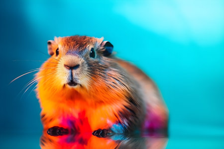 Funny beaver in studio, colorful background. Created with generative AIの素材