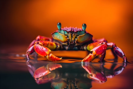 Funny crab in studio, colorful background. Created with generative AIの素材