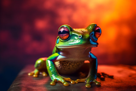 Funny frog in studio, colorful background. Created with generative AIの素材