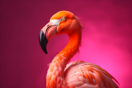 Funny flamingo in studio, colorful background. Created with generative AIの素材