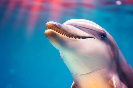 Funny dolphin in studio, colorful background. Created with generative AIの素材