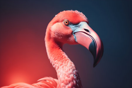 Funny flamingo in studio, colorful background. Created with generative AIの素材