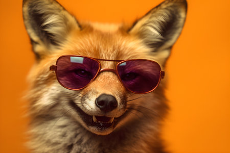 Funny fox wearing sunglasses in studio with a colorful and bright background. Created with generative AIの素材