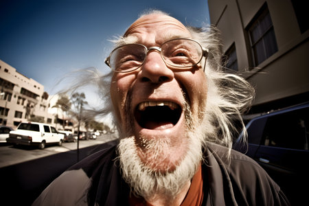 Happy old man laughing frantically. Created with generative AIの素材