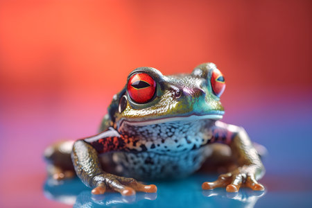 Funny frog in studio, colorful background. Created with generative AIの素材