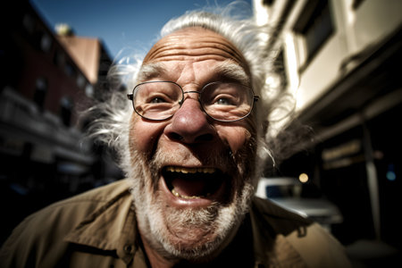 Happy old man laughing frantically. Created with generative AIの素材
