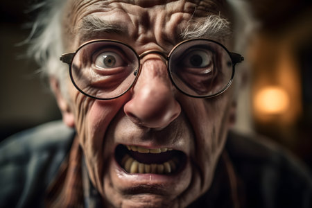 Funny old man who is extremely angry and outraged Created with generative AIの素材