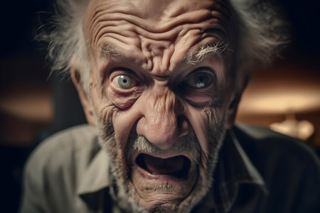 Funny old man who is extremely angry and outraged Created with generative AIの素材