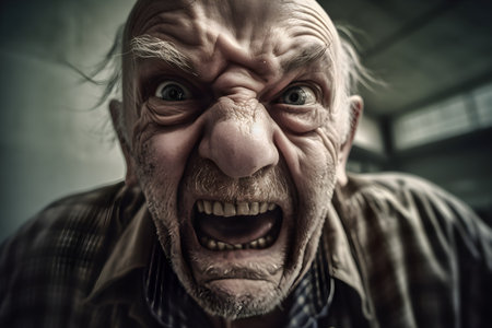 Funny old man who is extremely angry and outraged Created with generative AIの素材
