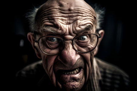 Funny old man who is extremely angry and outraged Created with generative AIの素材