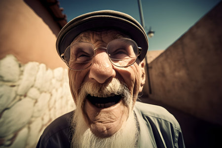 Funny old man who is extremely happy, laughing. Created with generative AIの素材