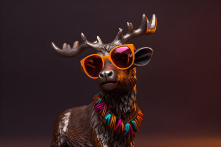 Funny reindeer wearing sunglasses in studio with a colorful and bright background. Created with generative AIの素材