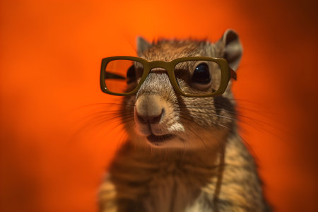 Funny squirrel wearing sunglasses in studio with a colorful and bright background. Created with generative AIの素材