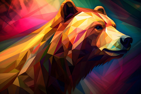 A beautiful bear, modern artwork, abstract colorful painting with geometric shapes. Hand drawn digital painting. Created with generative AIの素材