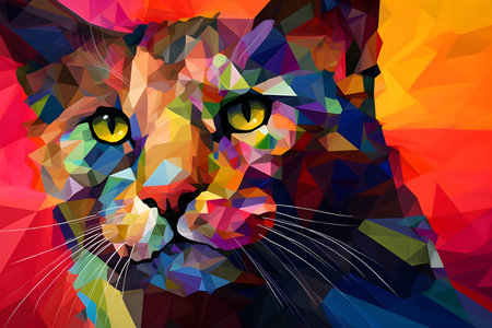 A beautiful cat, modern artwork, abstract colorful painting with geometric shapes. Hand drawn digital painting. Created with generative AIの素材
