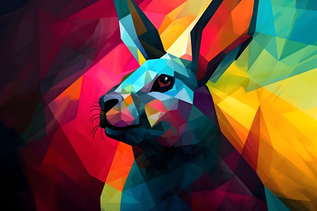 A beautiful rabbit, modern artwork, abstract colorful painting with geometric shapes. Hand drawn digital painting. Created with generative AIの素材