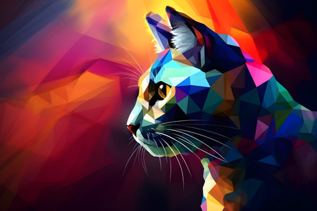 A beautiful cat, modern artwork, abstract colorful painting with geometric shapes. Hand drawn digital painting. Created with generative AIの素材