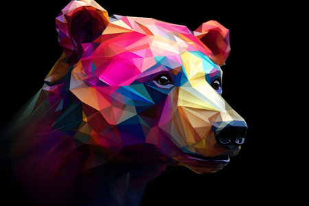 A beautiful bear, modern artwork, abstract colorful painting with geometric shapes. Hand drawn digital painting. Created with generative AIの素材