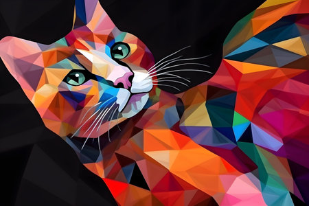 A beautiful cat, modern artwork, abstract colorful painting with geometric shapes. Hand drawn digital painting. Created with generative AIの素材