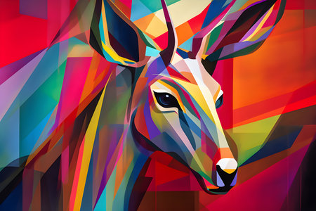 A beautiful antelope, modern artwork, abstract colorful painting with geometric shapes. Hand drawn digital painting. Created with generative AIの素材