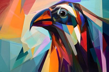 A beautiful bird, modern artwork, abstract colorful painting with geometric shapes. Hand drawn digital painting. Created with generative AIの素材
