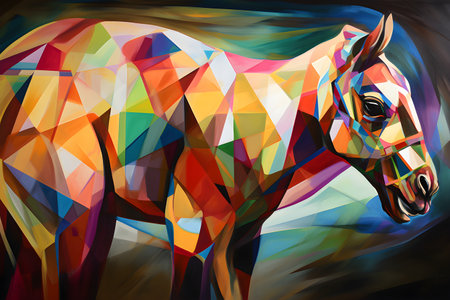 A beautiful camel, modern artwork, abstract colorful painting with geometric shapes. Hand drawn digital painting. Created with generative AIの素材