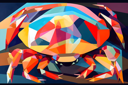 A beautiful crab, modern artwork, abstract colorful painting with geometric shapes. Hand drawn digital painting. Created with generative AIの素材