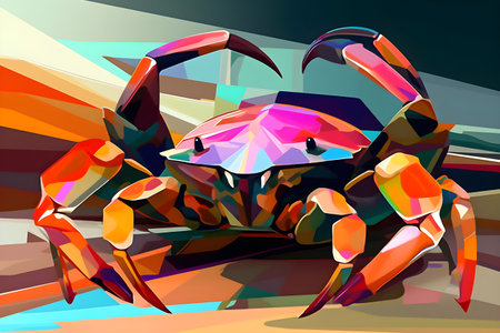 A beautiful crab, modern artwork, abstract colorful painting with geometric shapes. Hand drawn digital painting. Created with generative AIの素材
